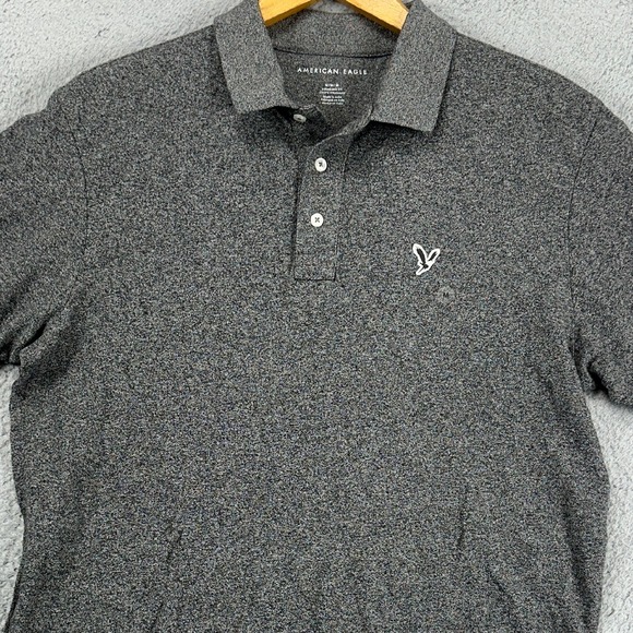 American Eagle Polo Shirt Mens Medium Gray Standard Fit Short Sleeve Rugby NEW